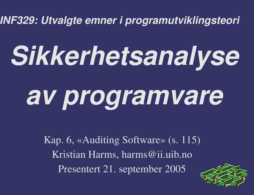 programvare Kap. 6, «Auditing Software» (s.