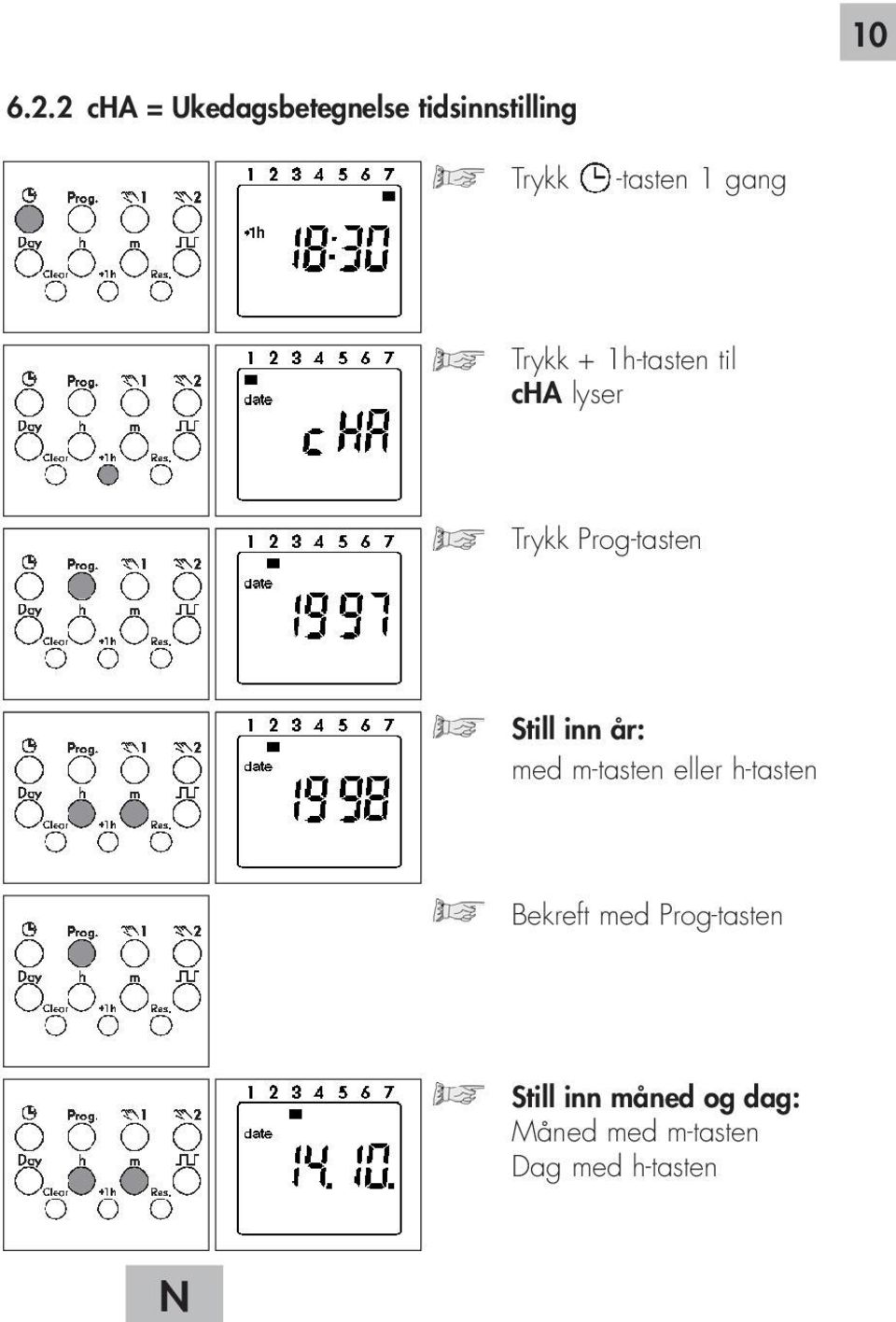 gang Trykk + 1h-tasten til cha lyser Trykk Prog-tasten Still