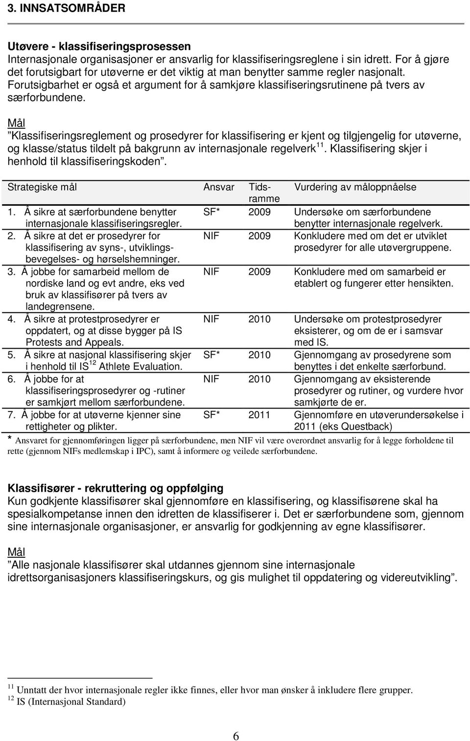 Mål Klassifiseringsreglement og prosedyrer for klassifisering er kjent og tilgjengelig for utøverne, og klasse/status tildelt på bakgrunn av internasjonale regelverk 11.