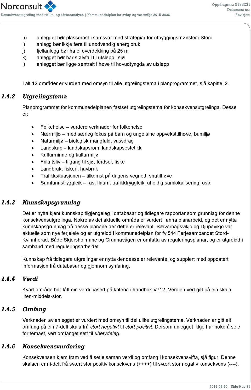 2 Utgreiingstema Planprogrammet for kommunedelplanen fastset utgreiingstema for konsekvensutgreiinga.