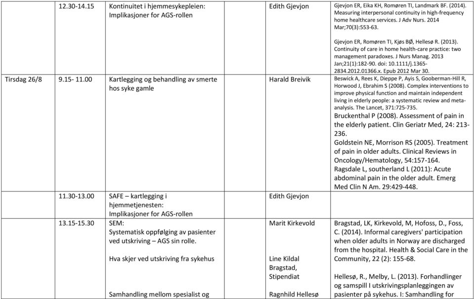 Hva skjer ved utskriving fra sykehus Samhandling mellom spesialist og Edith Gjevjon Gjevjon ER, Eika KH, Romøren TI, Landmark BF. (2014).