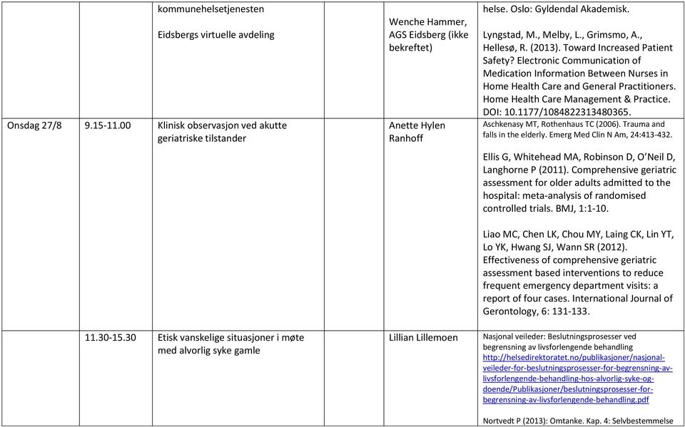 , Melby, L., Grimsmo, A., Hellesø, R. (2013). Toward Increased Patient Safety? Electronic Communication of Medication Information Between Nurses in Home Health Care and General Practitioners.