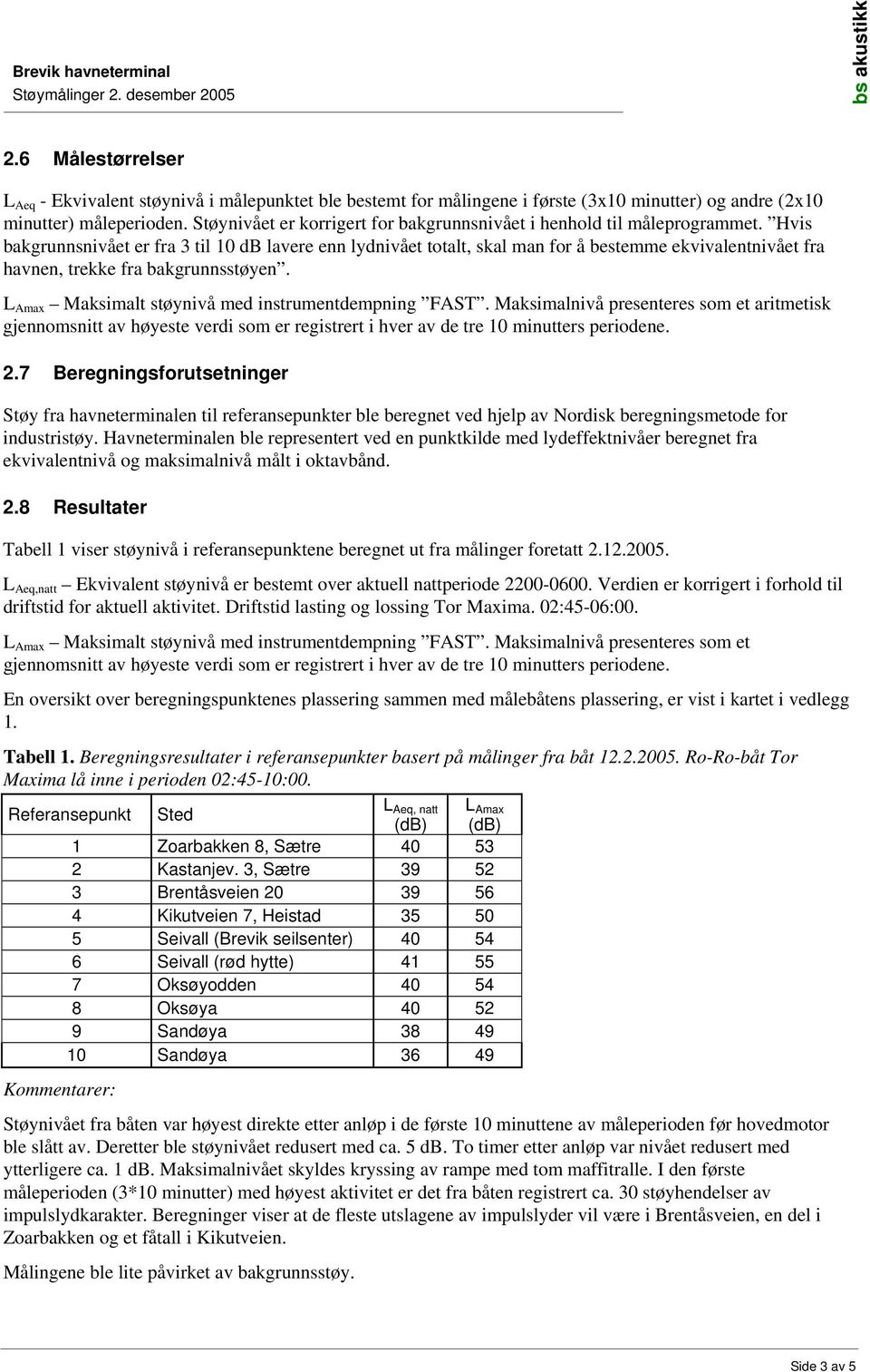 Hvis bakgrunnsnivået er fra 3 til 10 db lavere enn lydnivået totalt, skal man for å bestemme ekvivalentnivået fra havnen, trekke fra bakgrunnsstøyen.