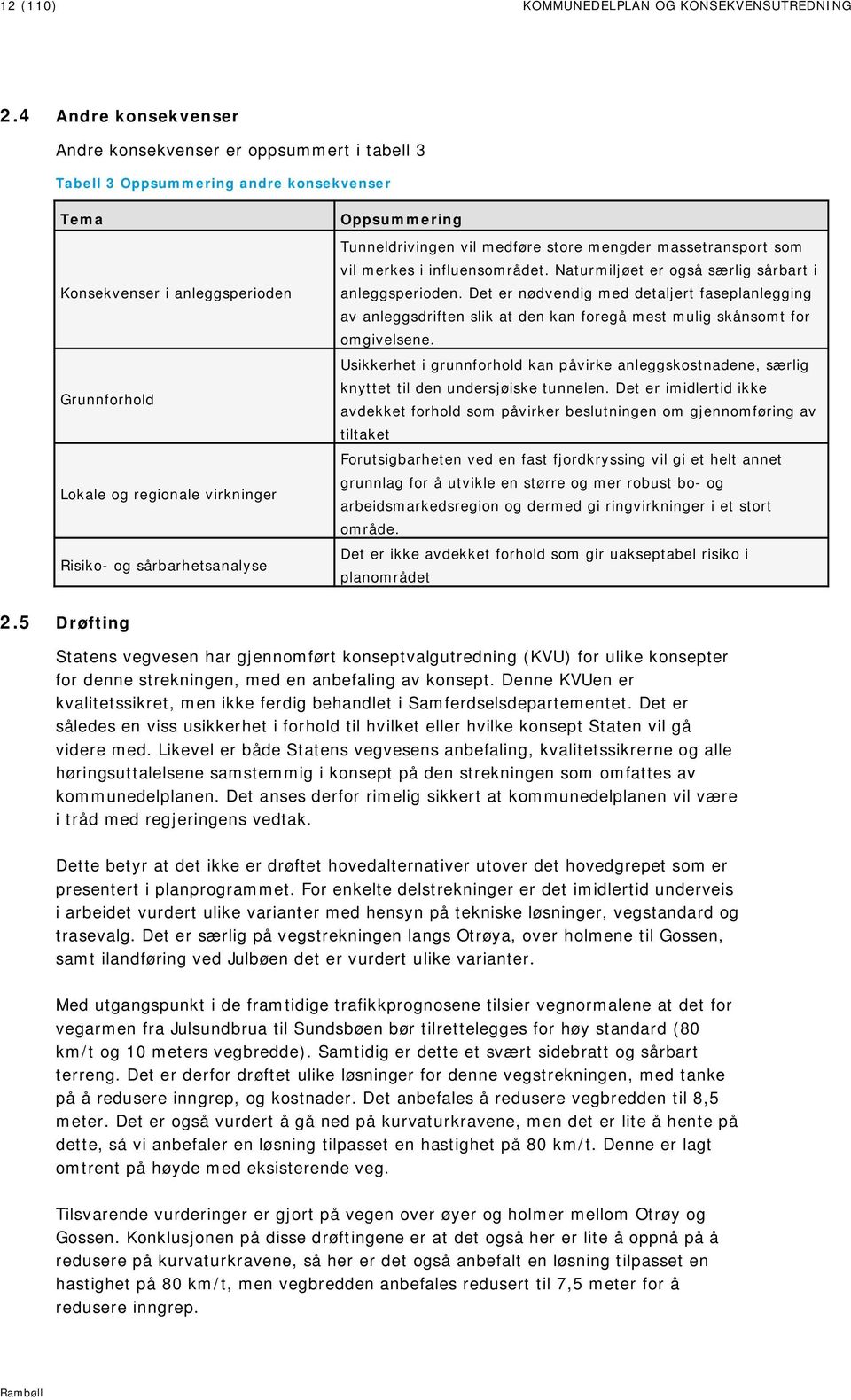 sårbarhetsanalyse Oppsummering Tunneldrivingen vil medføre store mengder massetransport som vil merkes i influensområdet. Naturmiljøet er også særlig sårbart i anleggsperioden.