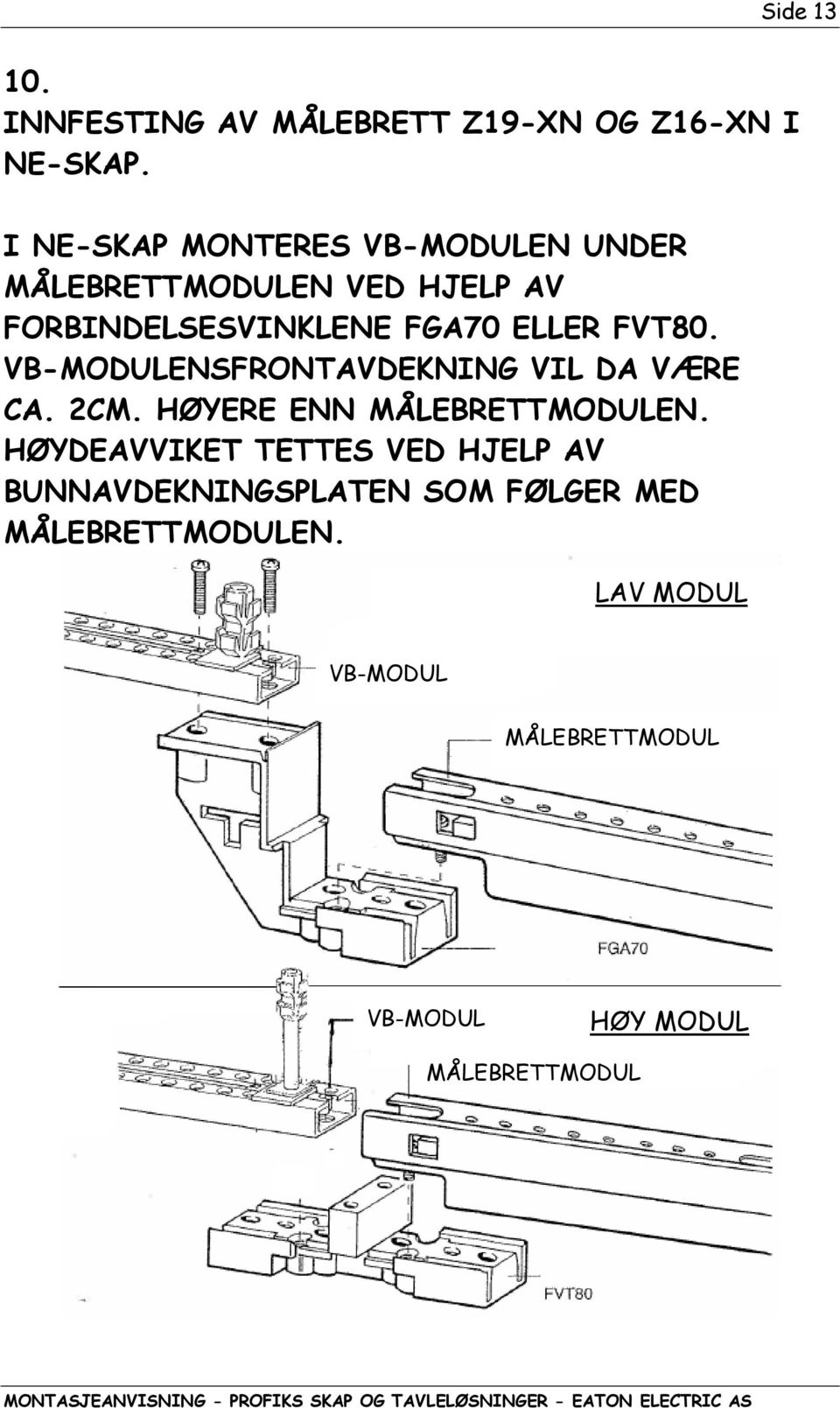 FVT80. VB-MODULENSFRONTAVDEKNING VIL DA VÆRE CA. 2CM. HØYERE ENN MÅLEBRETTMODULEN.