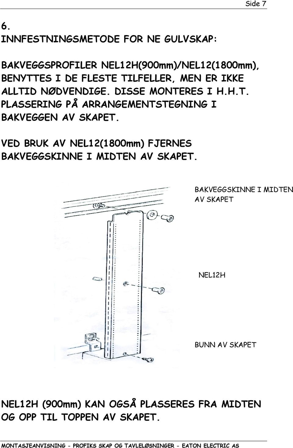 TILFELLER, MEN ER IKKE ALLTID NØDVENDIGE. DISSE MONTERES I H.H.T. PLASSERING PÅ ARRANGEMENTSTEGNING I BAKVEGGEN AV SKAPET.