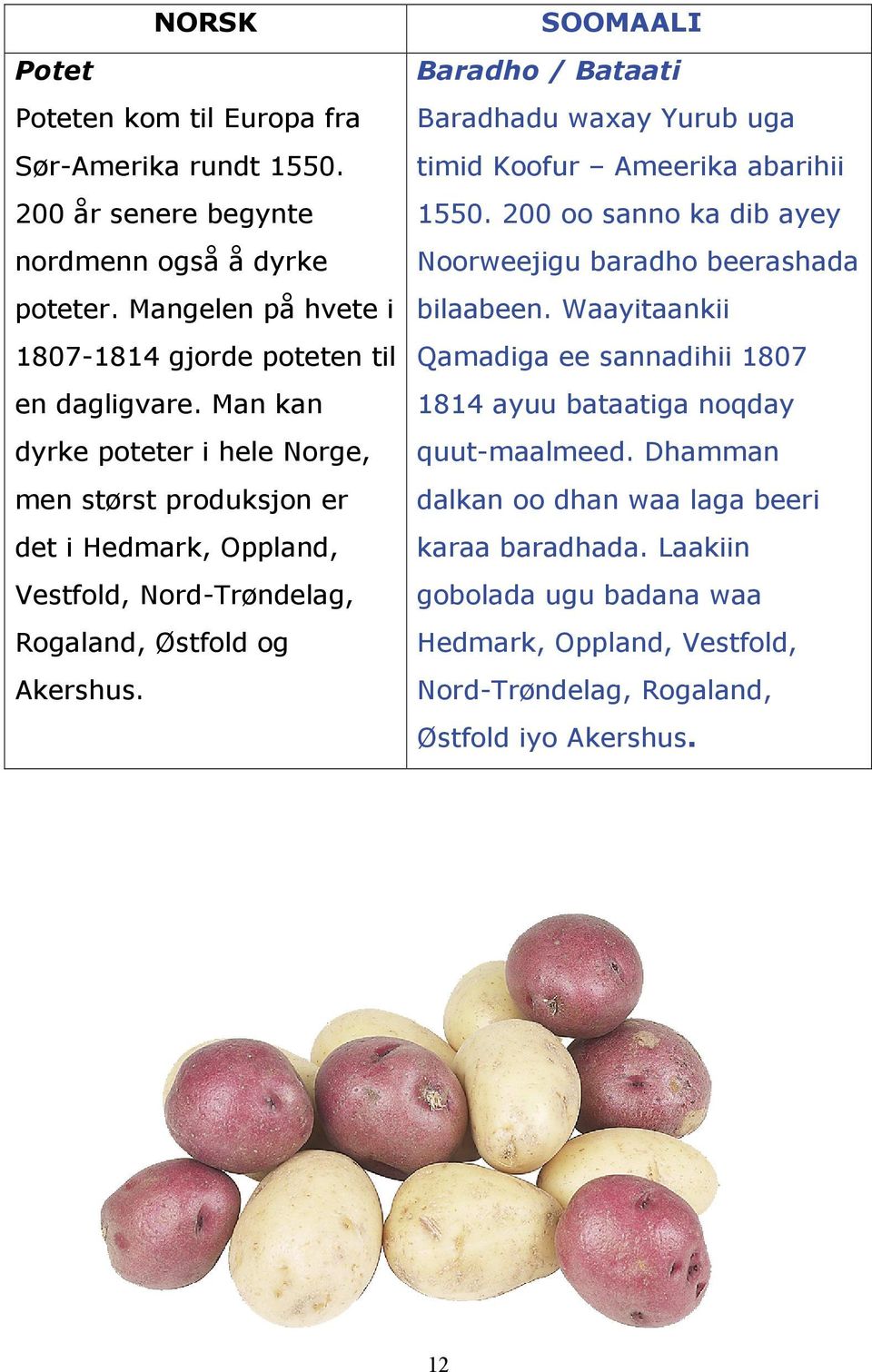Waayitaankii 1807-1814 gjorde poteten til Qamadiga ee sannadihii 1807 en dagligvare. Man kan 1814 ayuu bataatiga noqday dyrke poteter i hele Norge, quut-maalmeed.