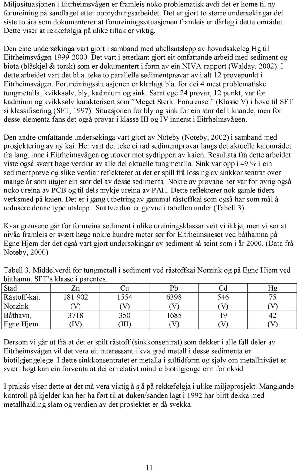 Den eine undersøkinga vart gjort i samband med uhellsutslepp av hovudsakeleg Hg til Eitrheimsvågen 1999-2000.