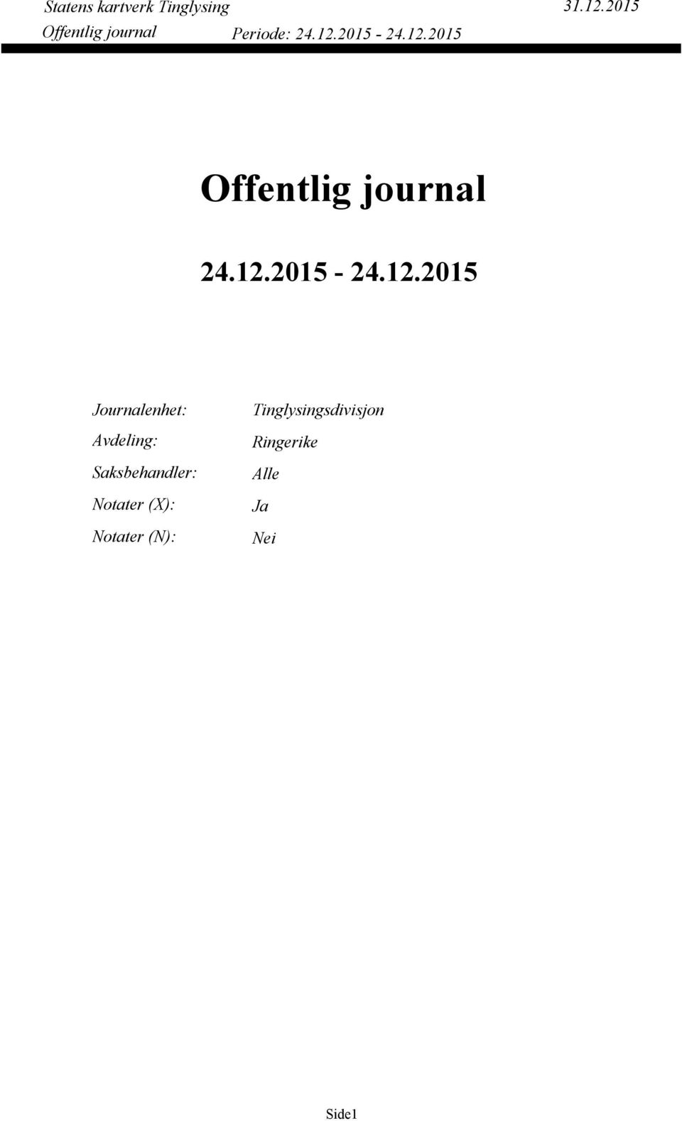 2015 Journalenhet: Avdeling: