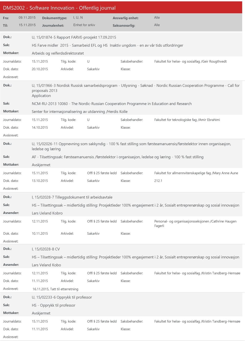 2015 Arkivdel: Sakarkiv, 15/01966-3 Nordisk Russisk samarbeidsprogram - tlysning - Søknad - Nordic Russian Cooperation Programme - Call for proposals 2013 Application NCM-R-2013 10060 - The