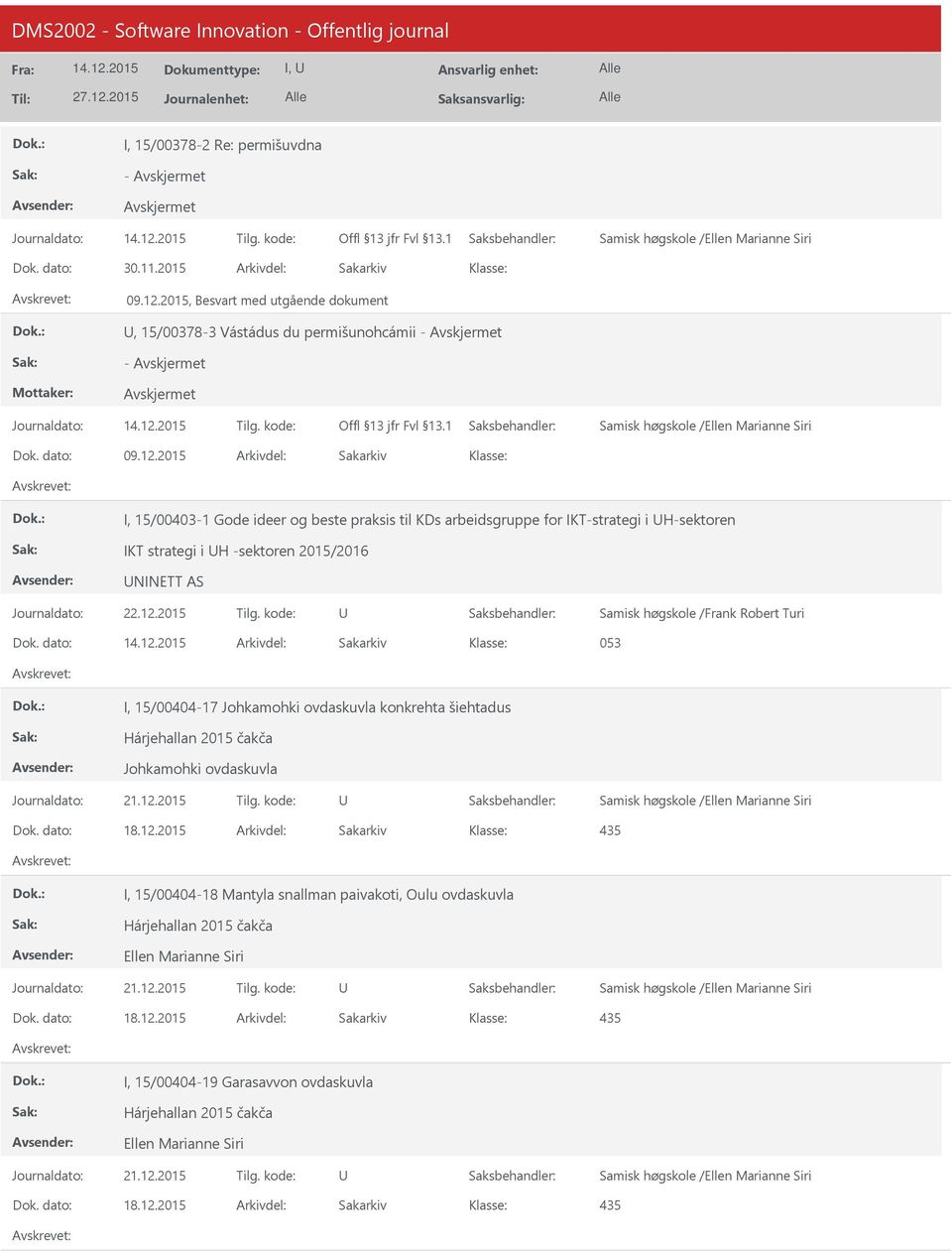 2015 I, 15/00403-1 Gode ideer og beste praksis til KDs arbeidsgruppe for IKT-strategi i H-sektoren IKT strategi i H -sektoren 2015/2016 NINETT AS Journaldato: 22.12.