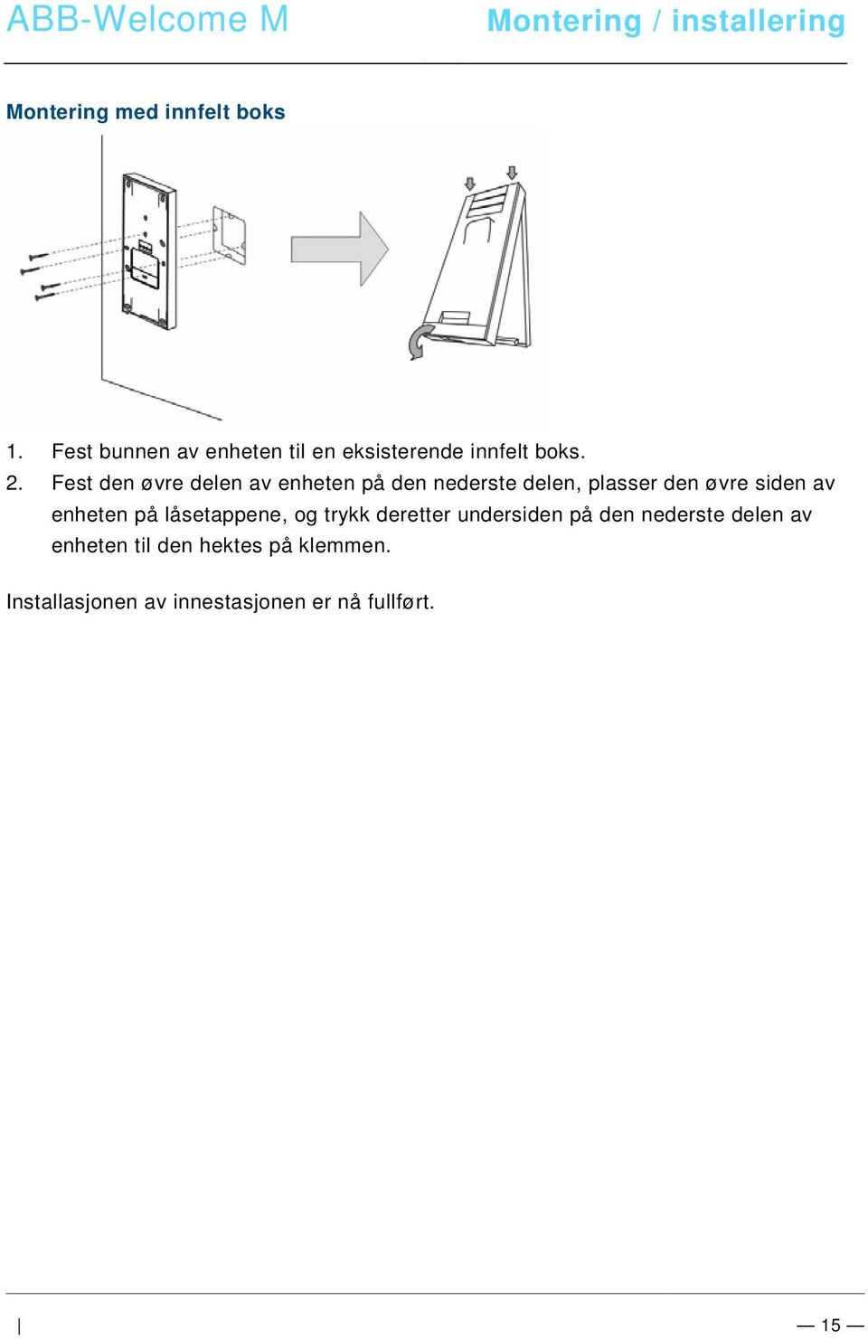 Fest bunnen av enheten til en eksisterende innfelt boks. 2.