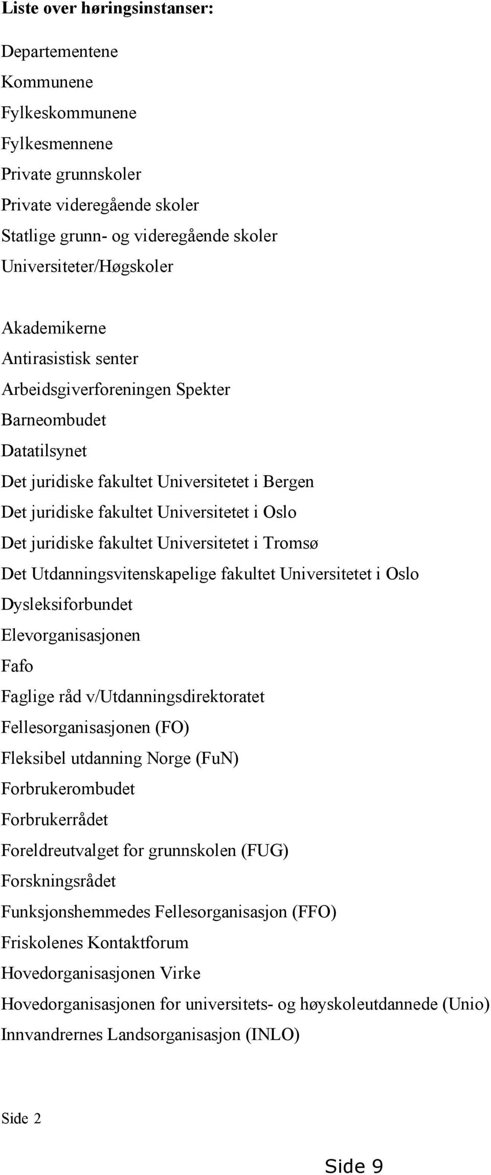 fakultet Universitetet i Tromsø Det Utdanningsvitenskapelige fakultet Universitetet i Oslo Dysleksiforbundet Elevorganisasjonen Fafo Faglige råd v/utdanningsdirektoratet Fellesorganisasjonen (FO)