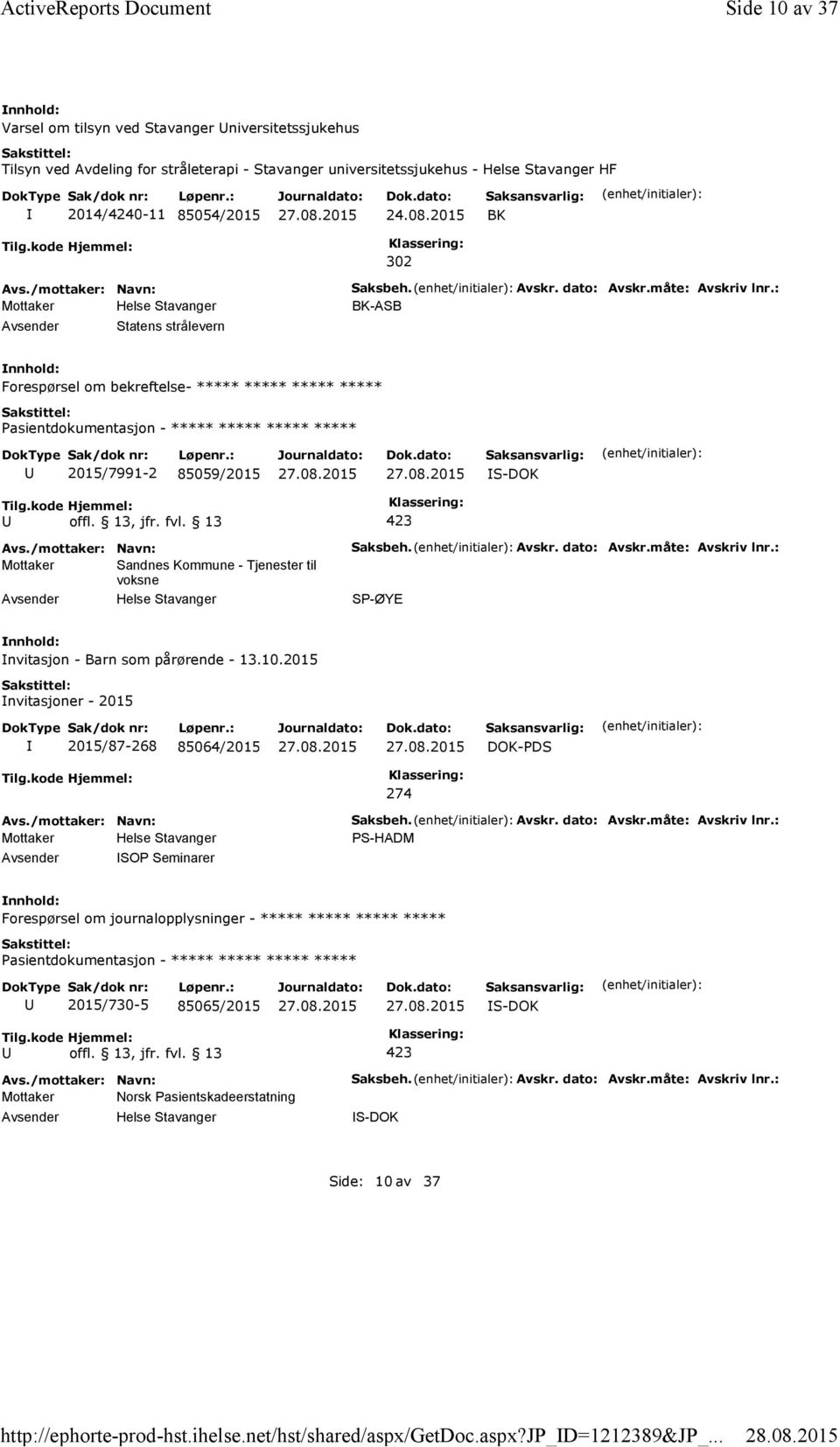 2015 BK Tilg.kode Hjemmel: 302 Statens strålevern Saksbeh. Avskr. dato: Avskr.måte: Avskriv lnr.