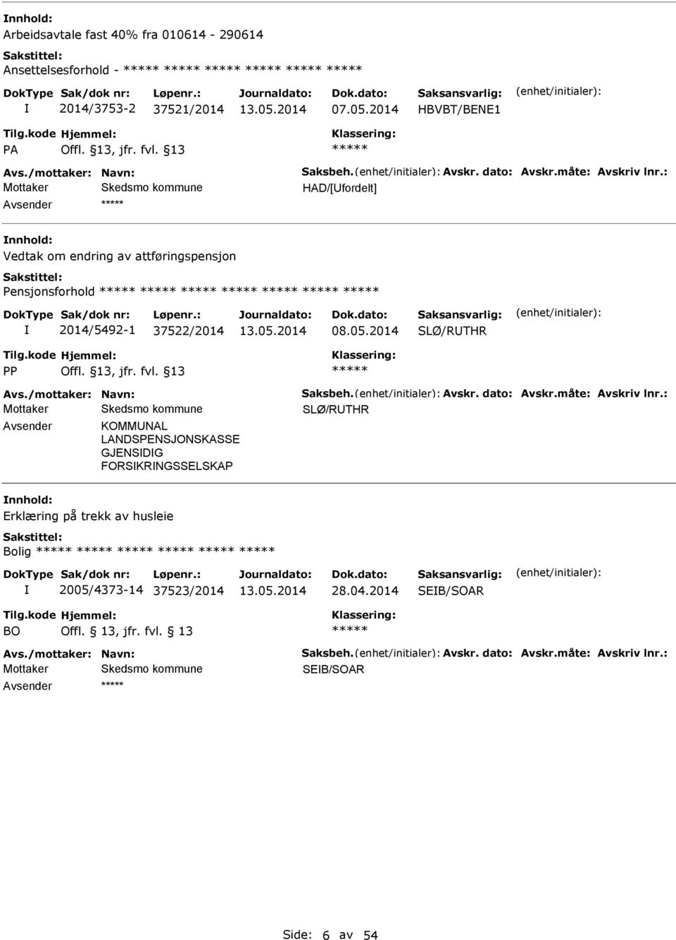 05.2014 SLØ/RUTHR PP Offl. 13, jfr. fvl. 13 vs./mottaker: Navn: Saksbeh. vskr. dato: vskr.måte: vskriv lnr.