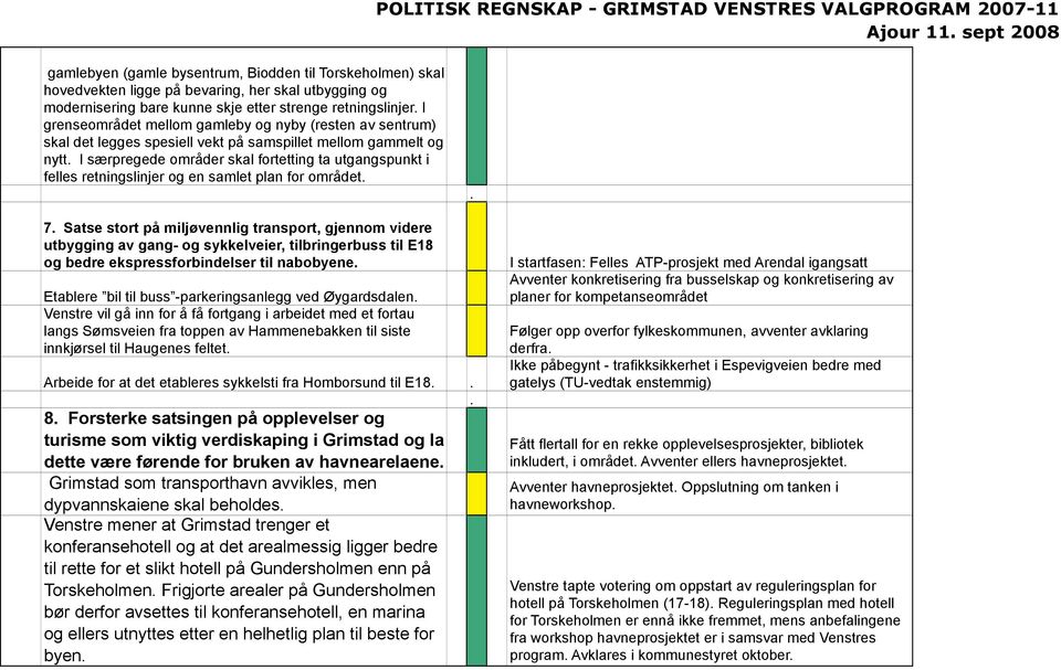 for området 1 Ajour 11 sept 2008 7 Satse stort på miljøvennlig transport, gjennom videre utbygging av gang- og sykkelveier, tilbringerbuss til E18 og bedre ekspressforbindelser til nabobyene 0 I