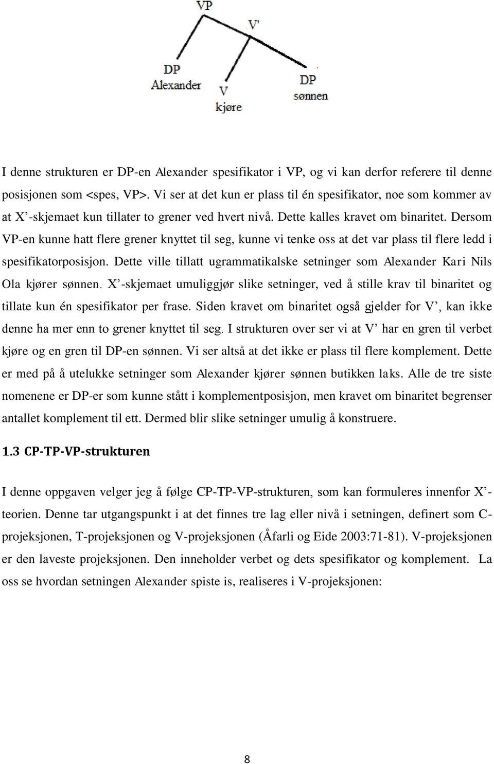 Dersom VP-en kunne hatt flere grener knyttet til seg, kunne vi tenke oss at det var plass til flere ledd i spesifikatorposisjon.