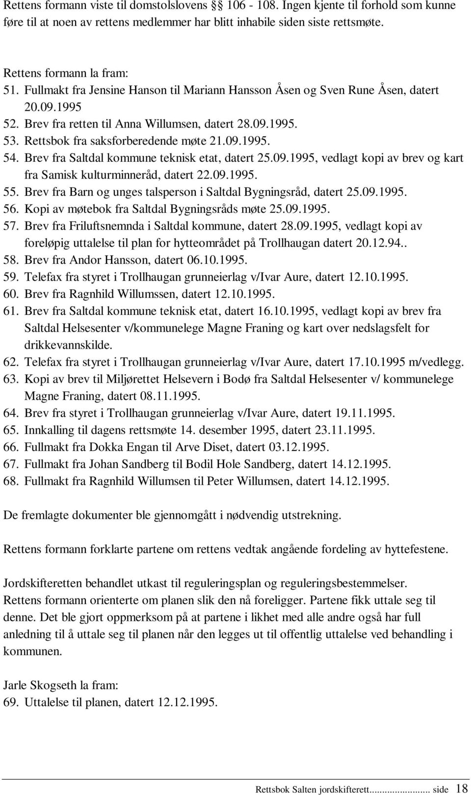 Brev fra Saltdal kommune teknisk etat, datert 25.09.1995, vedlagt kopi av brev og kart fra Samisk kulturminneråd, datert 22.09.1995. 55.