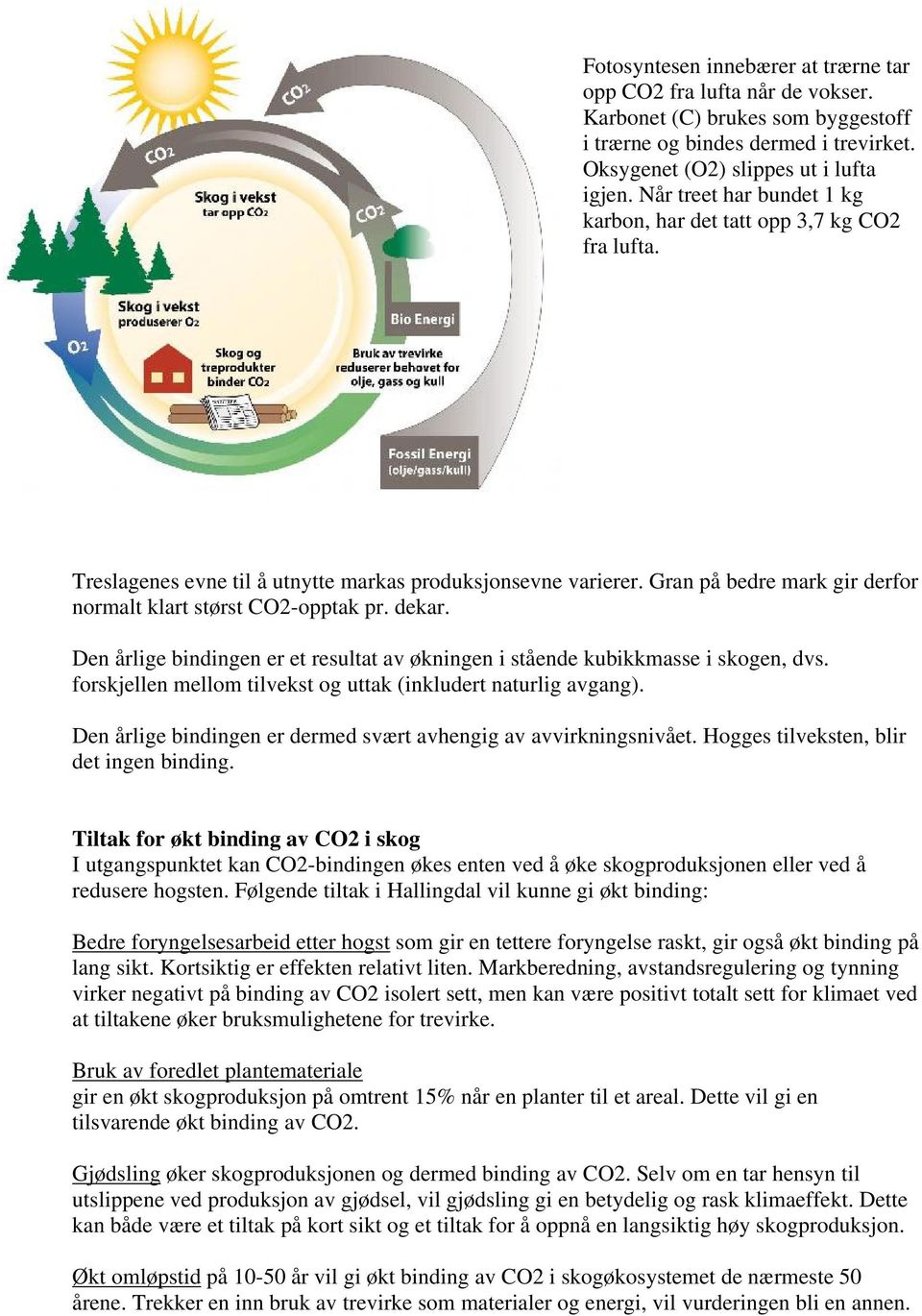 Gran på bedre mark gir derfor normalt klart størst CO2-opptak pr. dekar. Den årlige bindingen er et resultat av økningen i stående kubikkmasse i skogen, dvs.