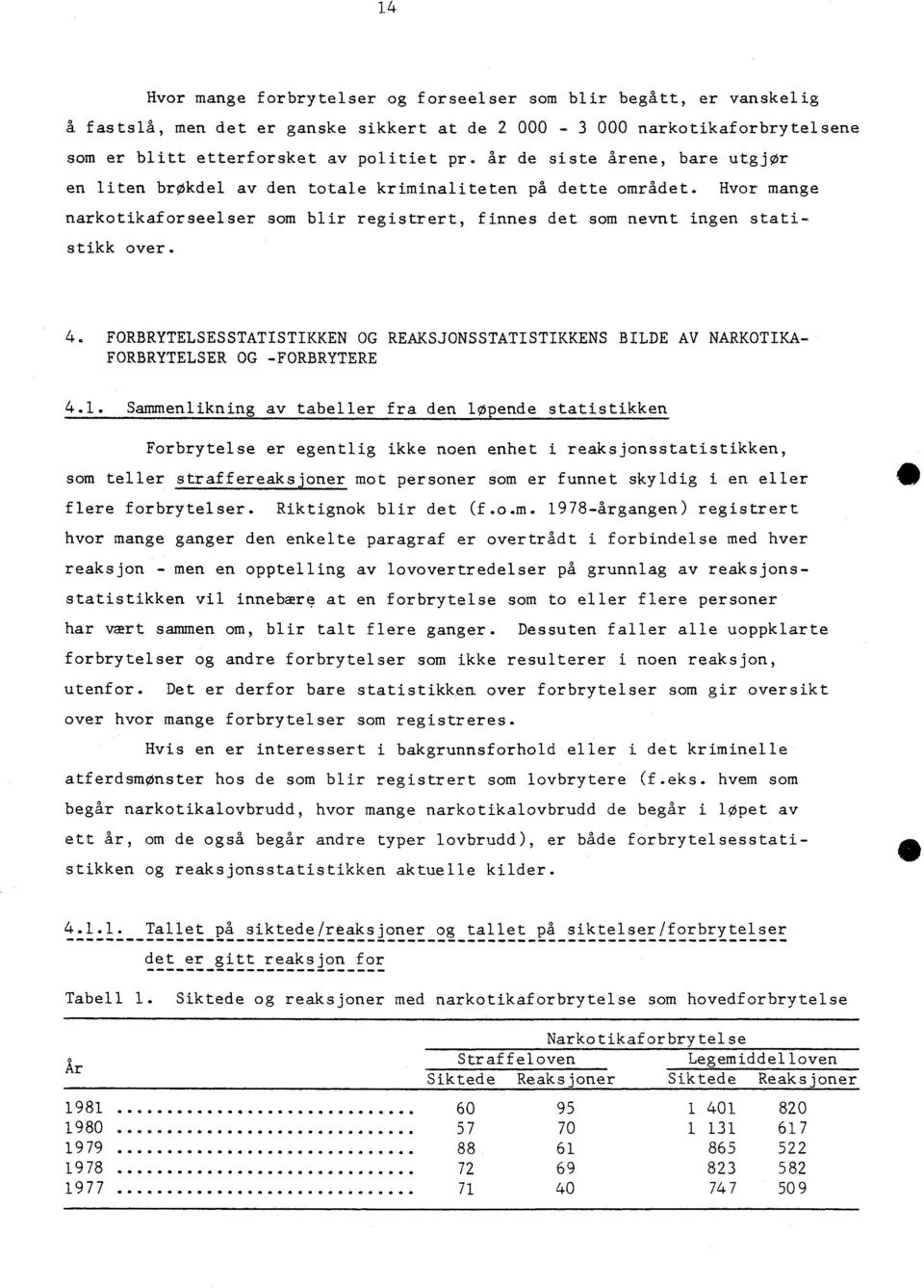 FORBRYTELSESSTATISTIKKEN OG REAKSJONSSTATISTIKKENS BILDE AV NARKOTIKA- FORBRYTELSER OG -FORBRYTERE 4.1.