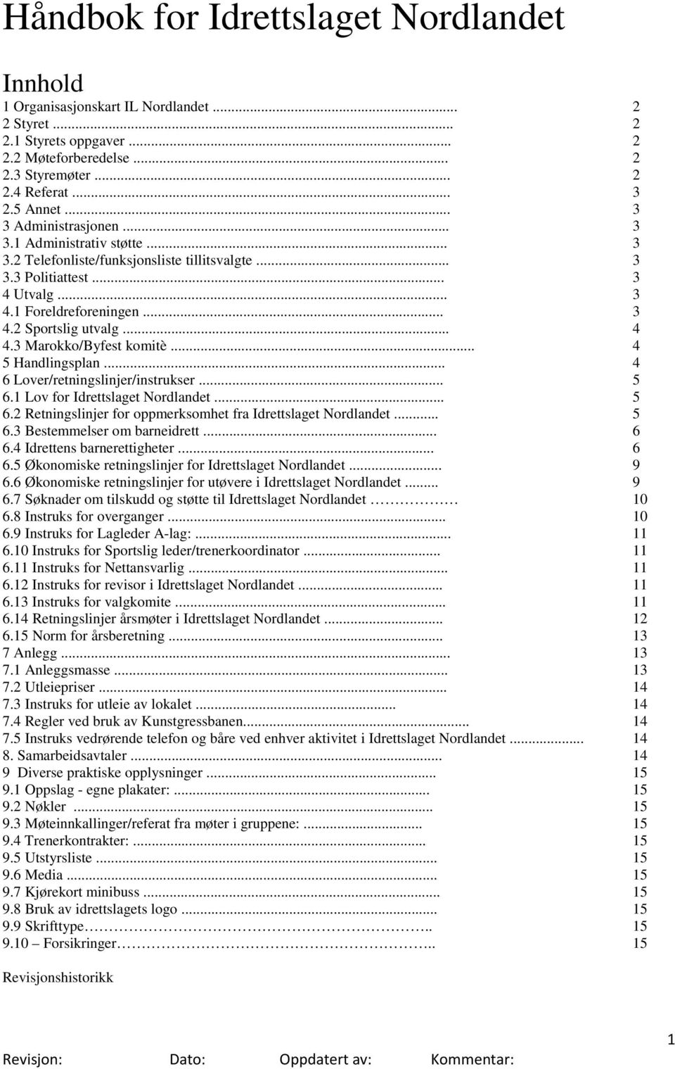 3 Marokko/Byfest komitè... 4 5 Handlingsplan... 4 6 Lover/retningslinjer/instrukser... 5 6.1 Lov for Idrettslaget Nordlandet... 5 6.2 Retningslinjer for oppmerksomhet fra Idrettslaget Nordlandet... 5 6.3 Bestemmelser om barneidrett.