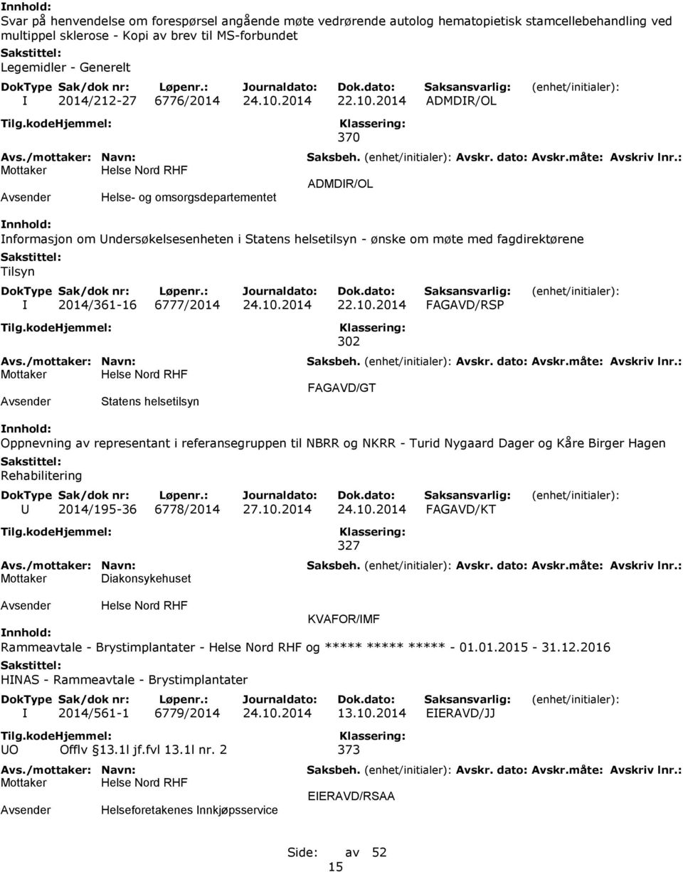 2014 22.10.2014 ADMDIR/OL Helse- og omsorgsdepartementet 370 ADMDIR/OL Informasjon om Undersøkelsesenheten i Statens helsetilsyn - ønske om møte med fagdirektørene Tilsyn I 2014/361-16 6777/2014 24.