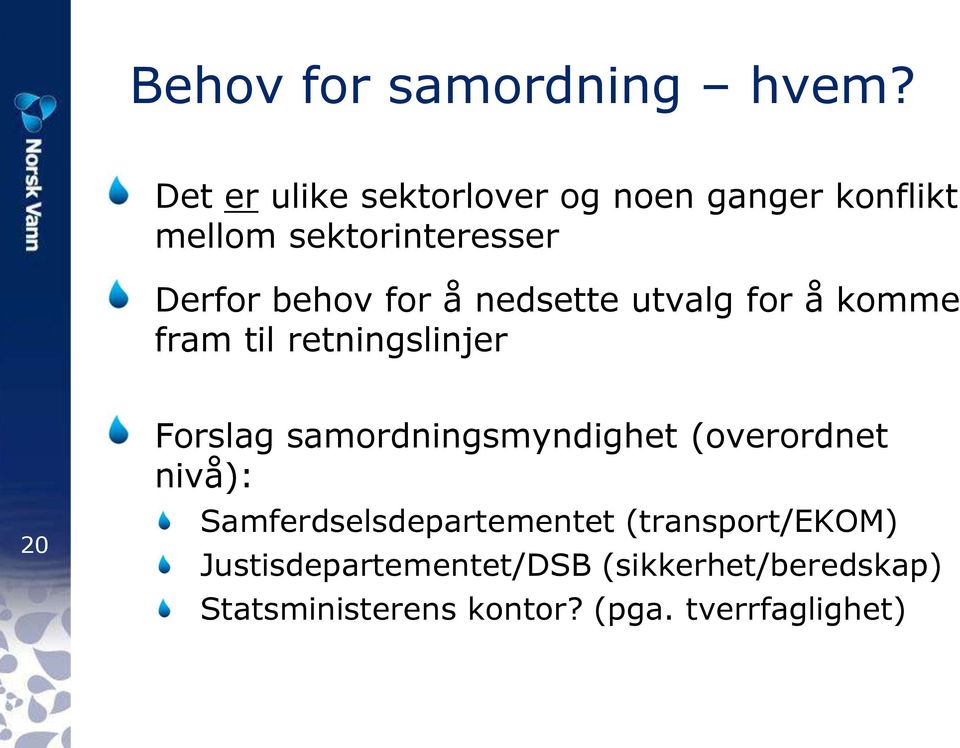 for å nedsette utvalg for å komme fram til retningslinjer 20 Forslag