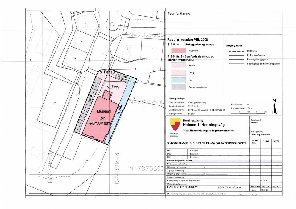 2 - Samferdselsanlegg og teknisk infrastruktur Fortau RpGrense RpFormålGrense Planlagt bebyggelse Bebyggelse som inngår i planen o_f Torg Kai o Torg Parkeringsplasser Museu 0,,M1 %-BYA=100 6 5 0