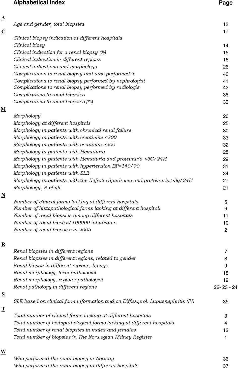 biopsy performed by radiologist 42 Complicatons to renal biopsies 38 Complicatons to renal biopsies (%) 39 M Morphology 2 Morphology at different hospitals 25 Morphology in patients with chronical