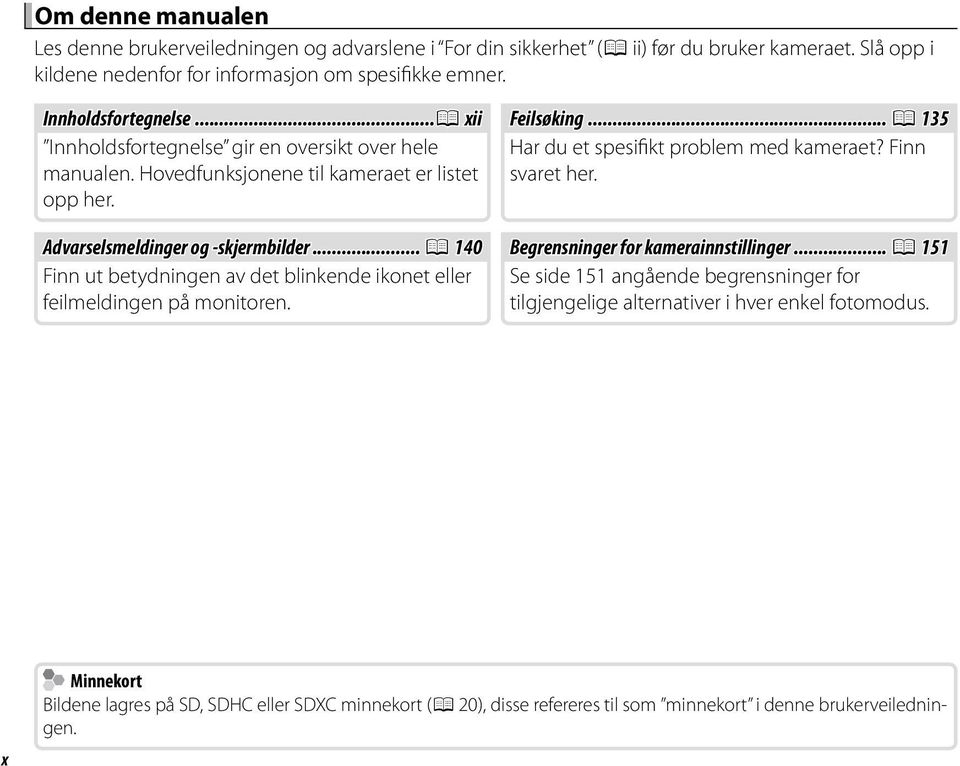 Finn svaret her. Advarselsmeldinger og -skjermbilder... P 140 Begrensninger for kamerainnstillinger.