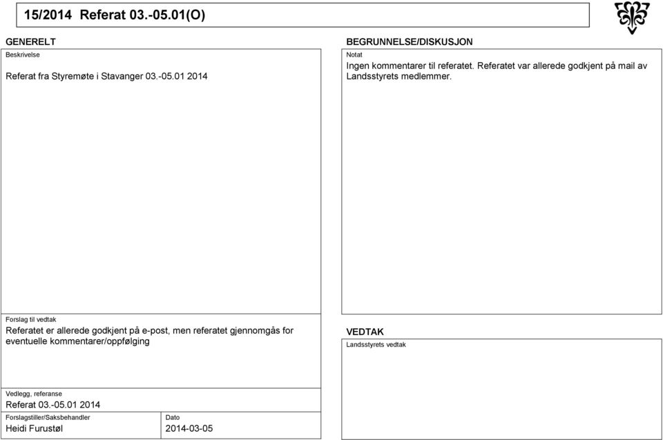 Referatet er allerede godkjent på e-post, men referatet gjennomgås for