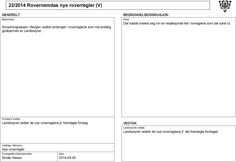 Det hadde sneket seg inn en redaksjonell feil i lovreglene som ble luket ut.