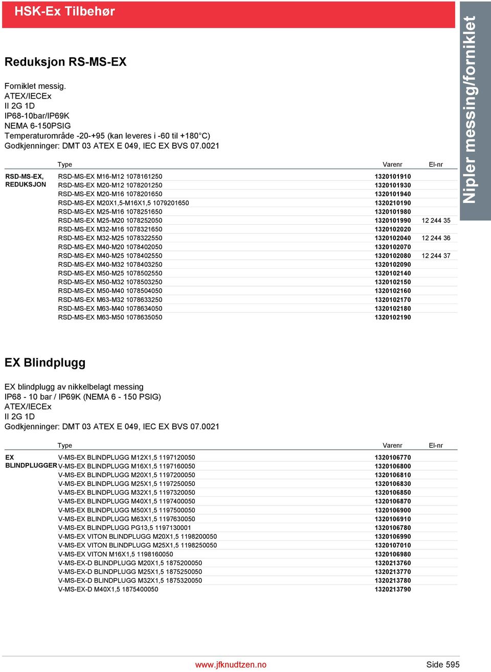 0021 RSD-MS-EX, REDUKSJON RSD-MS-EX M16-M12 1078161250 1320101910 RSD-MS-EX M20-M12 1078201250 1320101930 RSD-MS-EX M20-M16 1078201650 1320101940 RSD-MS-EX M20X1,5-M16X1,5 1079201650 1320210190