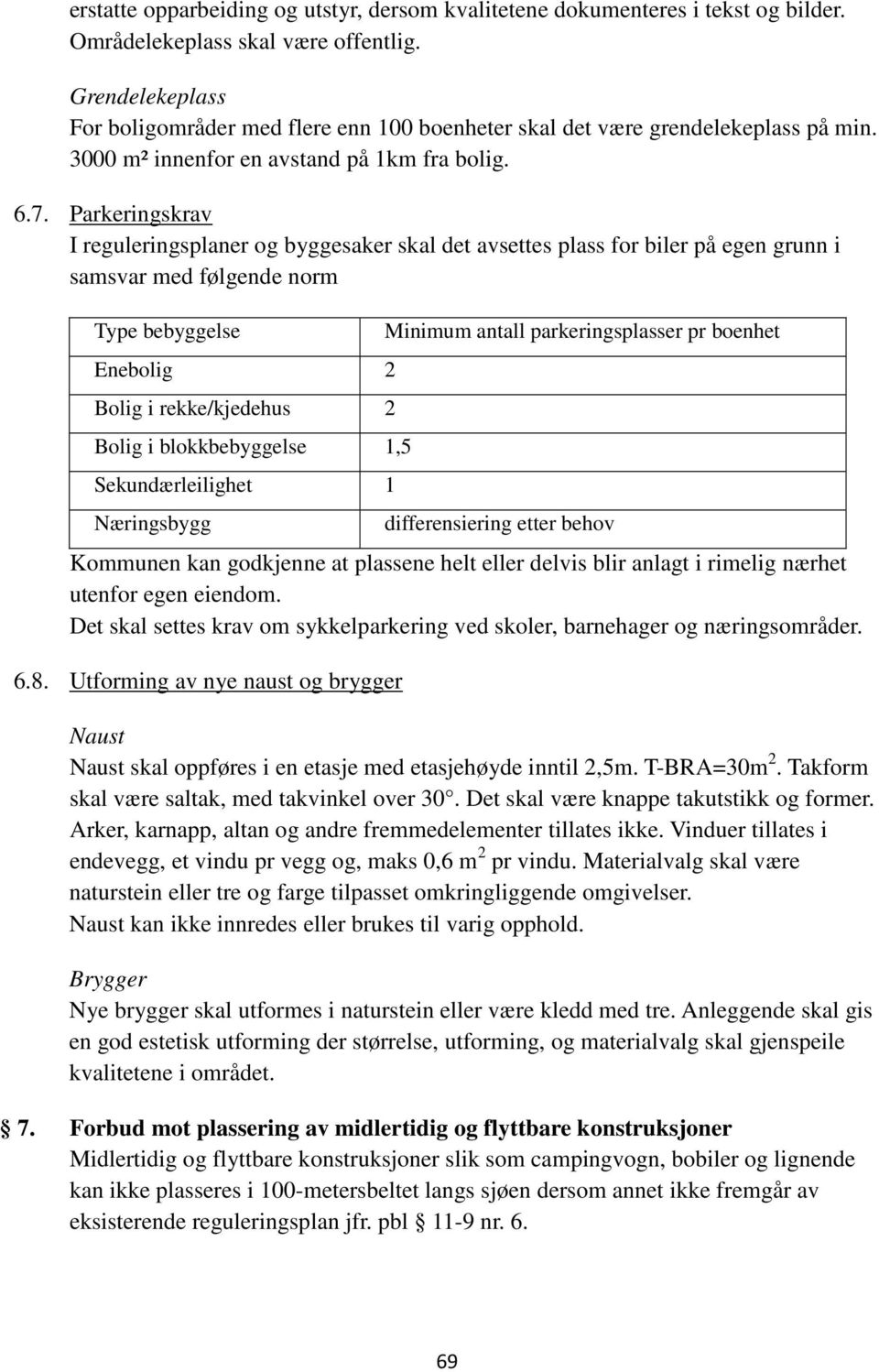 Parkeringskrav I reguleringsplaner og byggesaker skal det avsettes plass for biler på egen grunn i samsvar med følgende norm Type bebyggelse Enebolig 2 Bolig i rekke/kjedehus 2 Bolig i