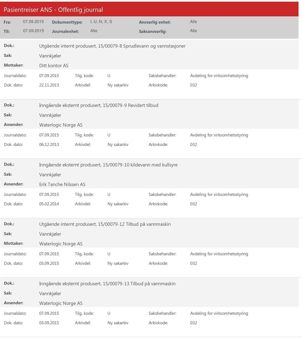 dato: 05.02.2014 Arkivdel: Ny sakarkiv Arkivkode: 032 tgående internt produsert, 15/00079-12 Tilbud på vannmaskin Dok. dato: 03.09.