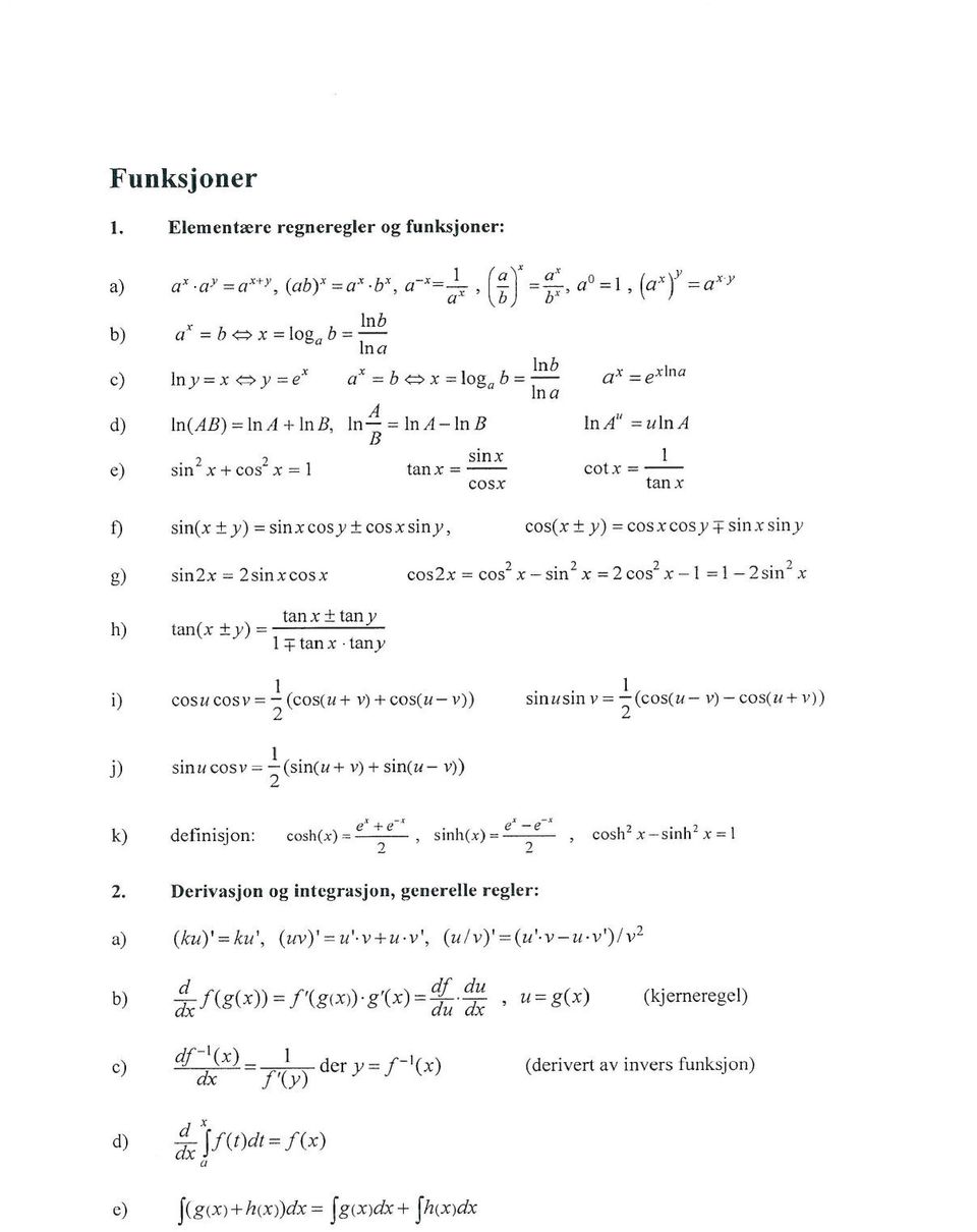 n A - ln B In A" = u ln A B e) sm x + cos-' x = I sm x l tan x =- cotx = - cosx tan x l) sin(x ±y) = sinxcos y ± cosxsiny, cos(x ± y ) = cosxcosy +" sin x sin)' g) h) sinx = sinxcosx tan x + tan y!