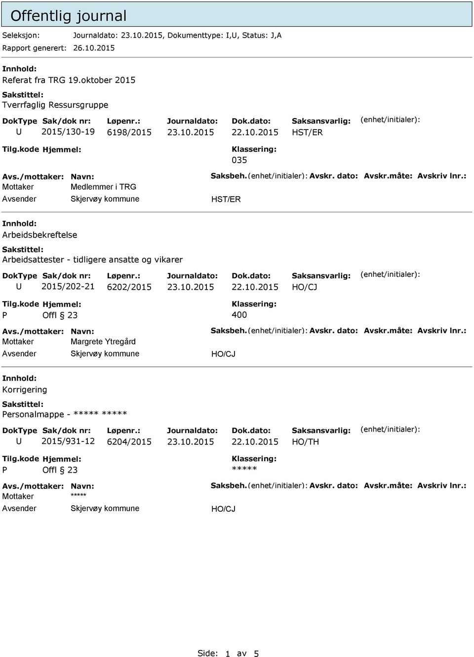 : Mottaker Medlemmer i TRG HST/ER Arbeidsbekreftelse Arbeidsattester - tidligere ansatte og vikarer 2015/202-21 6202/2015 400 Avs.