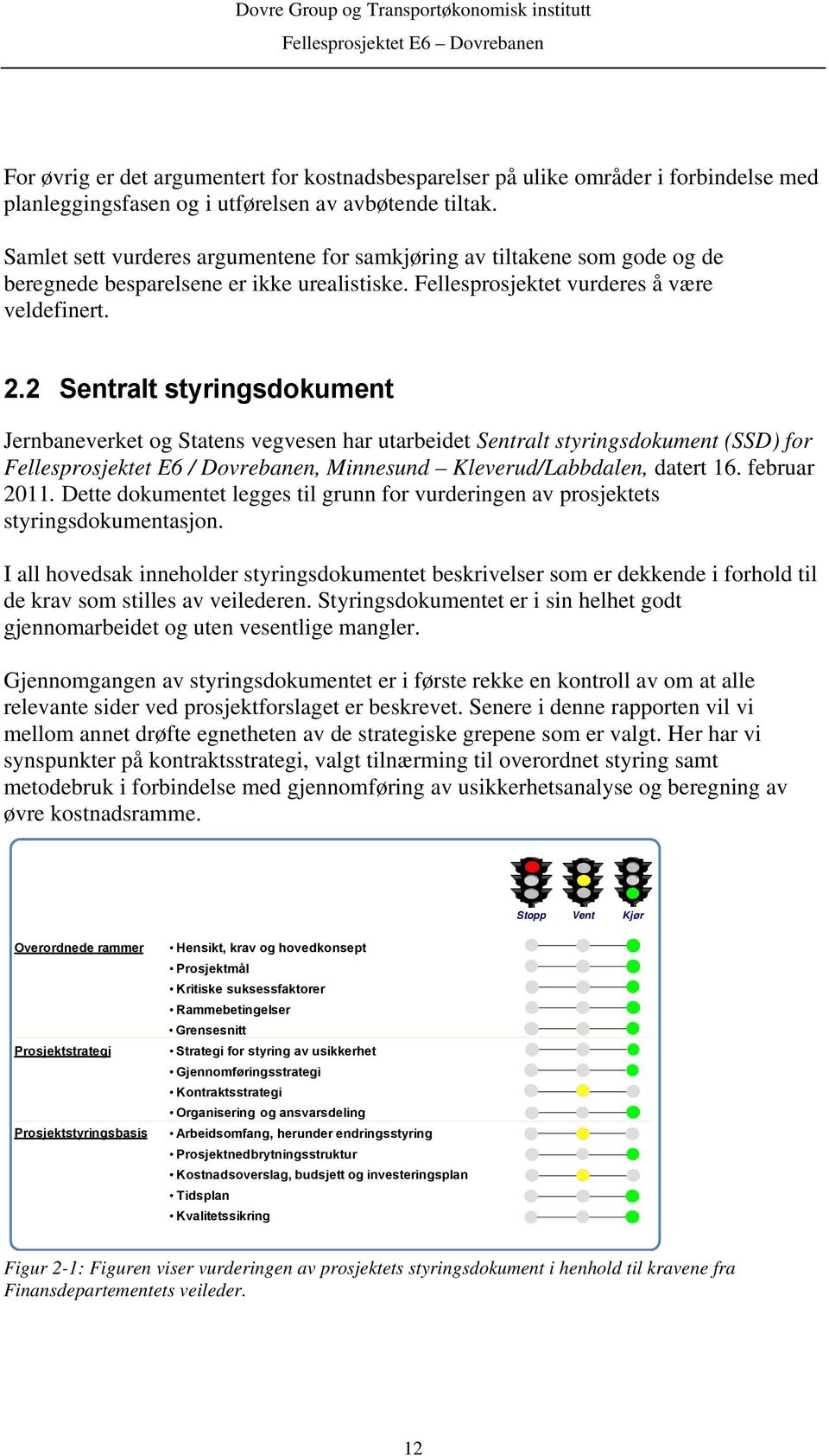 2 Sentralt styringsdokument Jernbaneverket og Statens vegvesen har utarbeidet Sentralt styringsdokument (SSD) for Fellesprosjektet E6 / Dovrebanen, Minnesund Kleverud/Labbdalen, datert 16.