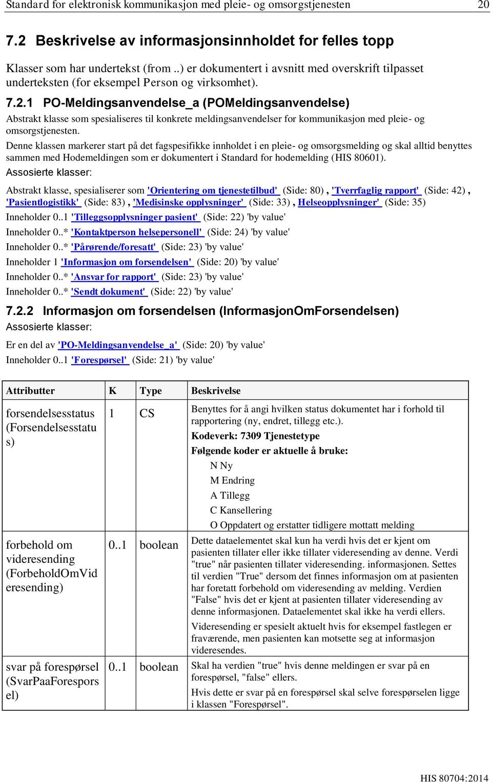 1 PO-Meldingsanvendelse_a (POMeldingsanvendelse) Abstrakt klasse som spesialiseres til konkrete meldingsanvendelser for kommunikasjon med pleie- og omsorgstjenesten.