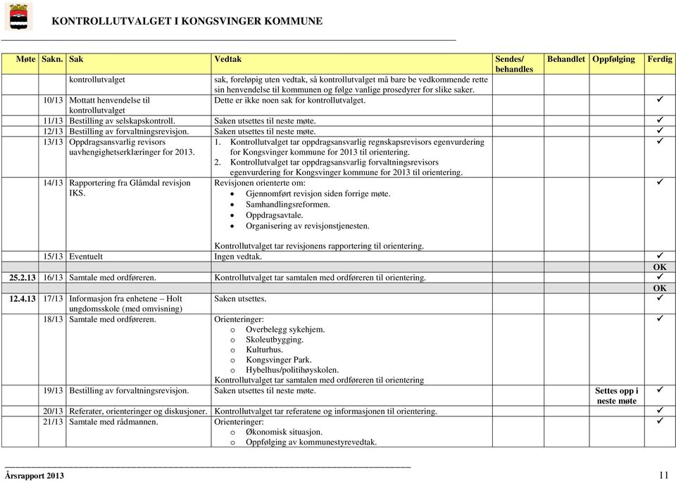 prosedyrer for slike saker. 10/13 Mottatt henvendelse til Dette er ikke noen sak for kontrollutvalget. kontrollutvalget 11/13 Bestilling av selskapskontroll. Saken utsettes til neste møte.