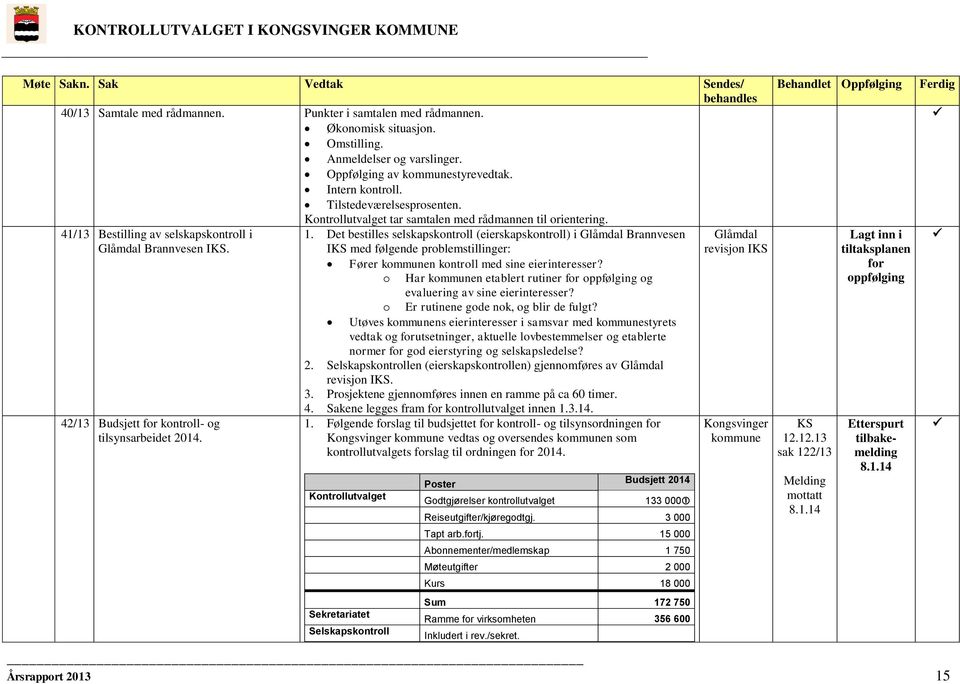 41/13 Bestilling av selskapskontroll i Glåmdal Brannvesen IKS. 1.