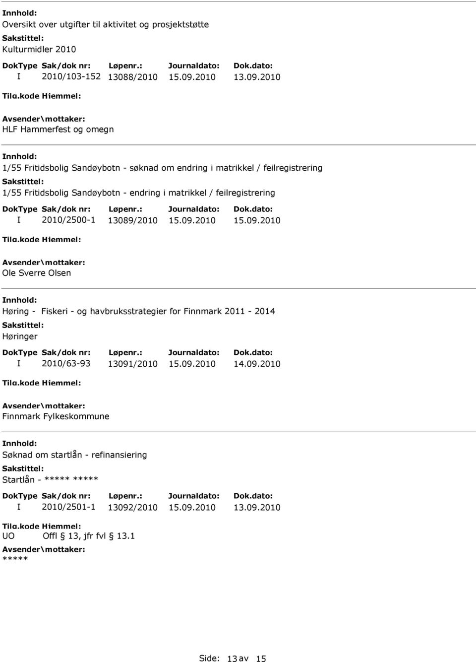 Sandøybotn - endring i matrikkel / feilregistrering 2010/2500-1 13089/2010 Ole Sverre Olsen Høring - Fiskeri - og havbruksstrategier for