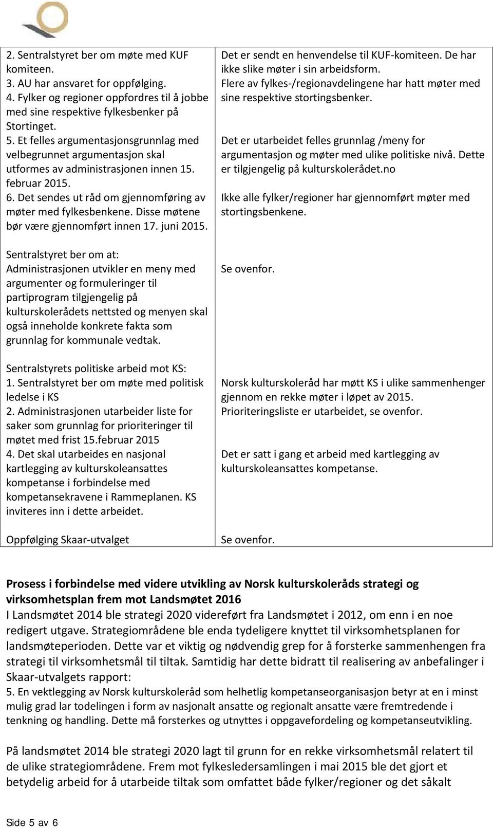 Disse møtene bør være gjennomført innen 17. juni 2015.