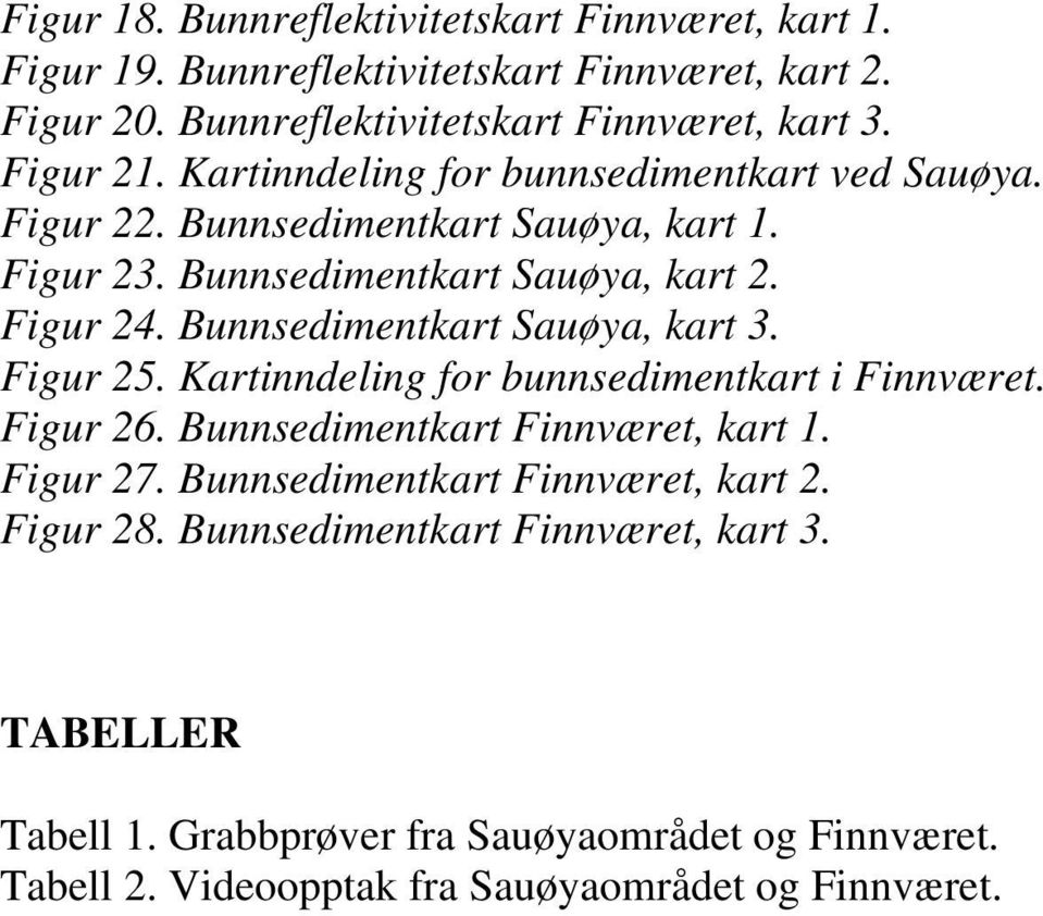 Bunnsedimentkart Sauøya, kart 3. Figur 25. Kartinndeling for bunnsedimentkart i Finnværet. Figur 26. Bunnsedimentkart Finnværet, kart 1. Figur 27.