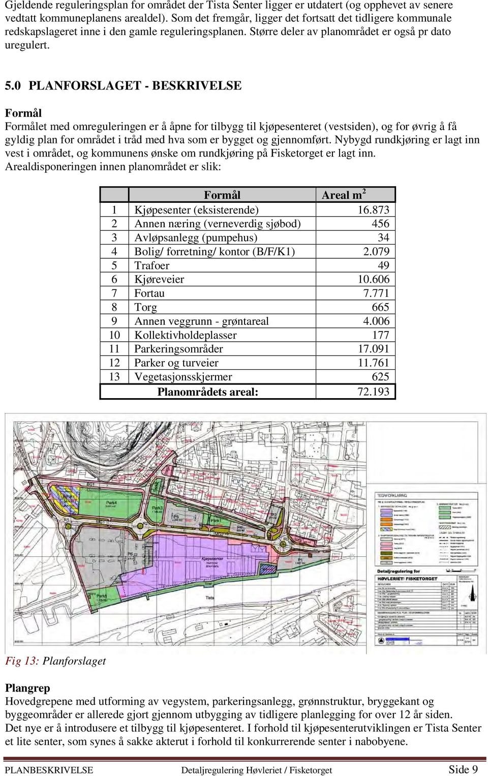 0 PLANFORSLAGET - BESKRIVELSE Formål Formålet med omreguleringen er å åpne for tilbygg til kjøpesenteret (vestsiden), og for øvrig å få gyldig plan for området i tråd med hva som er bygget og