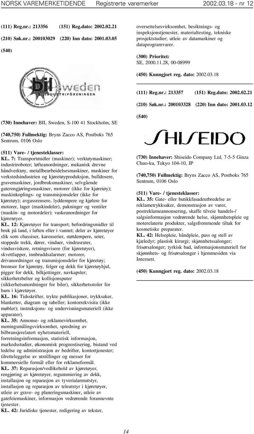 29 (220) Inn dato: 2001.03.05 oversettelsesvirksomhet, besiktnings- og inspeksjonstjenester, materialtesting, tekniske prosjektstudier; utleie av datamaskiner og dataprogramvarer. SE, 2000.11.