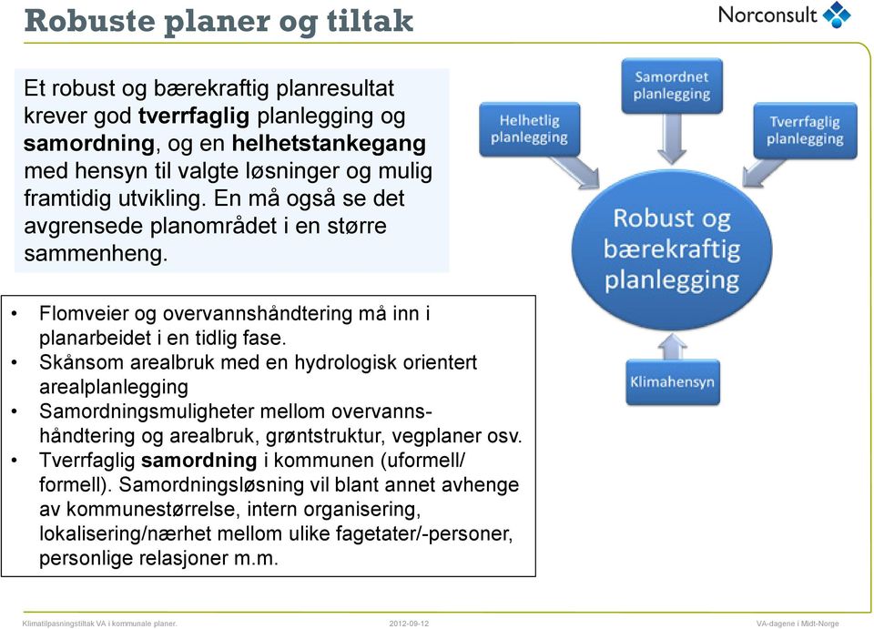 Skånsom arealbruk med en hydrologisk orientert arealplanlegging Samordningsmuligheter mellom overvannshåndtering og arealbruk, grøntstruktur, vegplaner osv.