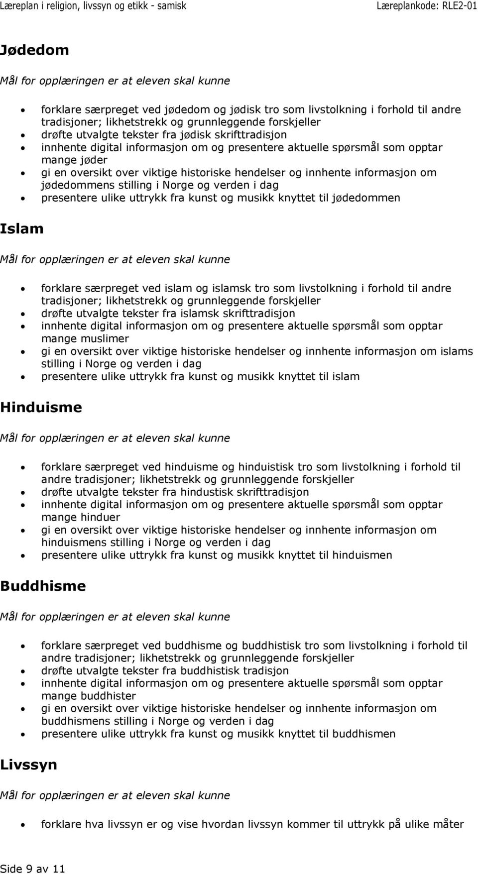 verden i dag presentere ulike uttrykk fra kunst og musikk knyttet til jødedommen Islam forklare særpreget ved islam og islamsk tro som livstolkning i forhold til andre tradisjoner; likhetstrekk og