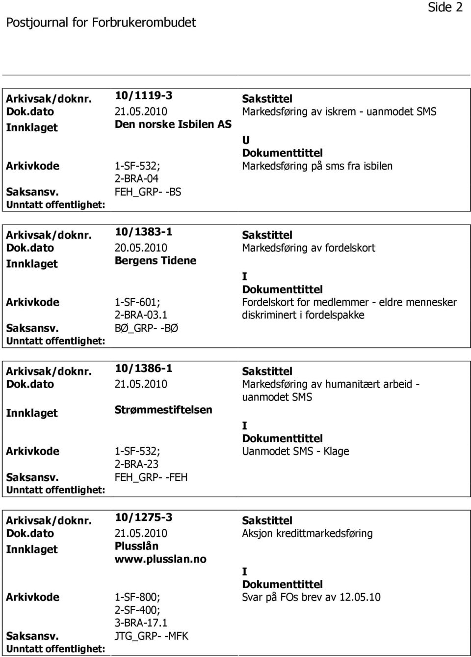 1 Fordelskort for medlemmer - eldre mennesker diskriminert i fordelspakke Saksansv. BØ_GRP- -BØ Arkivsak/doknr. 10/1386-1 Sakstittel Dok.dato 21.05.