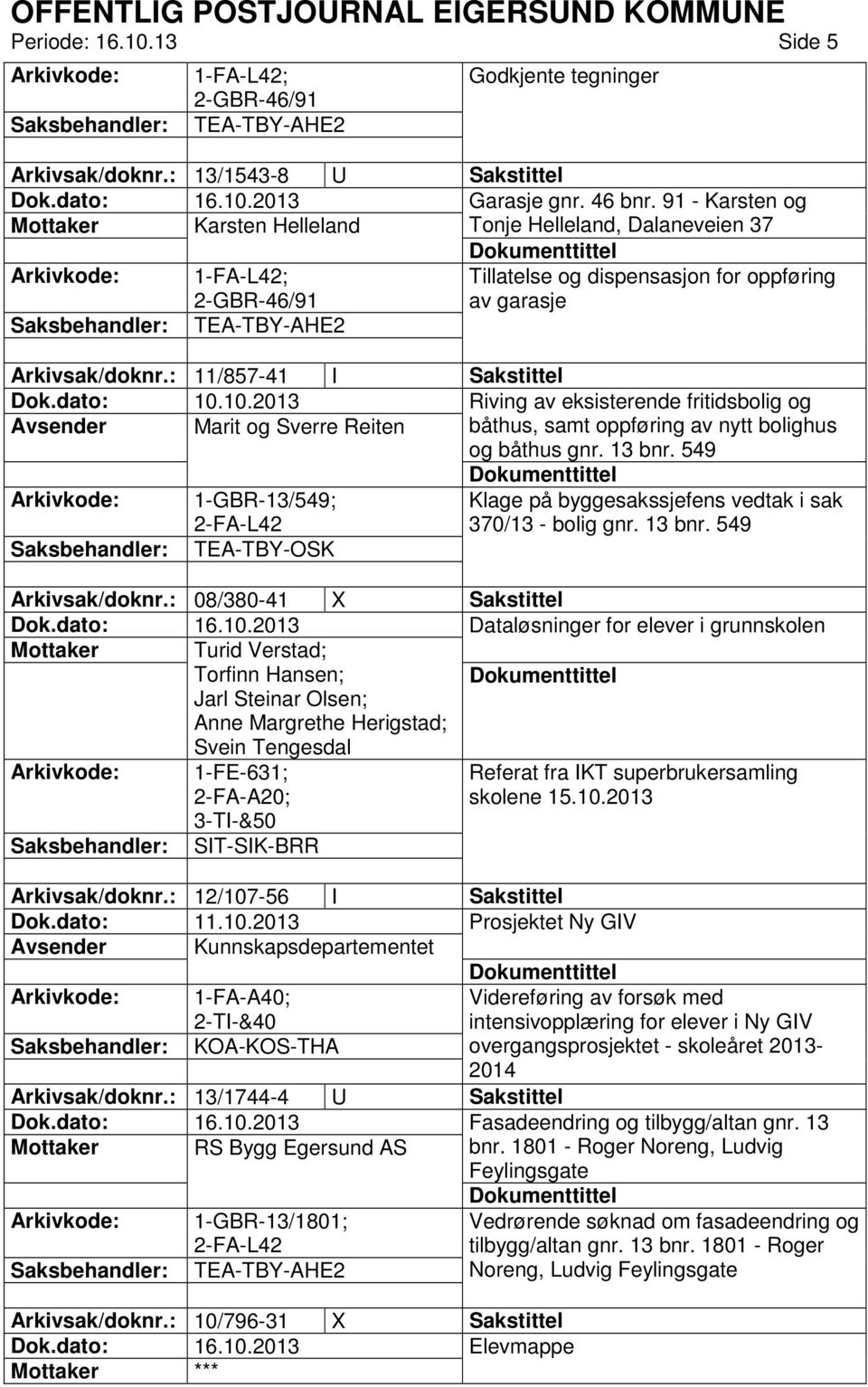 dato: 10.10.2013 Riving av eksisterende fritidsbolig og Avsender Marit og Sverre Reiten båthus, samt oppføring av nytt bolighus og båthus gnr. 13 bnr.